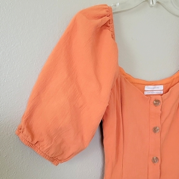 Urban Outfitters Womens Orange Tangerine Button Front Puff Sleeve Midi Dress - Picture 3 of 11